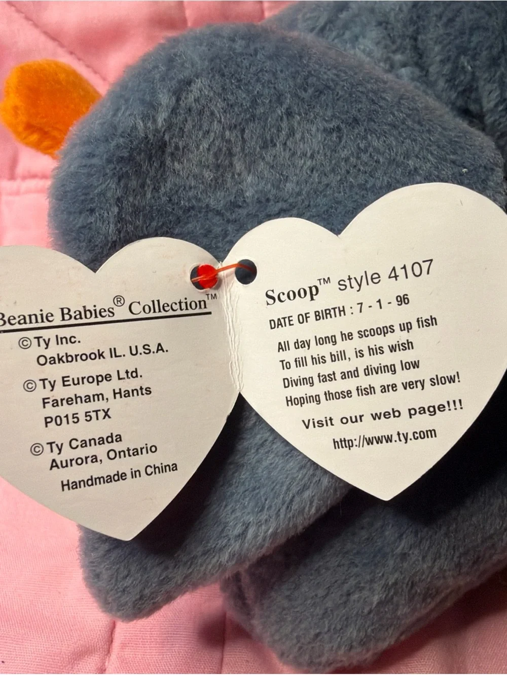 Ty 4107 Scoop the Pelican Beanie Babies Vintage 1996